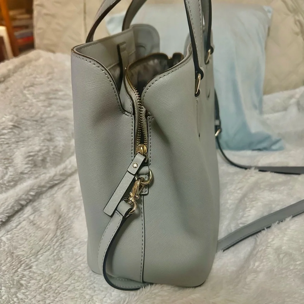kate spade Gray Structured Saffiano Satchel with Gold Plate